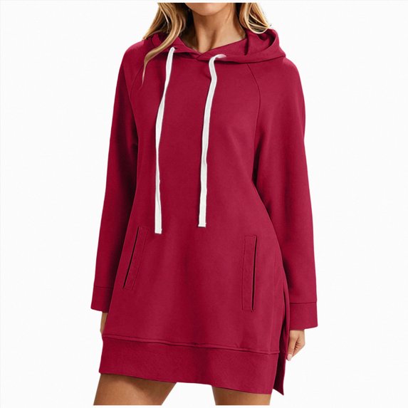 COMVALUE Womens Warmy Sweatshirt Oversized Hoodie Dress with Pockets | shirt dresses for women 2026 women's fashion hoodies & sweatshirts lightweight hoodies for women (Red, XL)