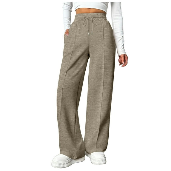 COMVALUE Womens Wide Leg Sweatpants Baggy Lounge Travel Pants Fashion Outfits Winter Clothes Joggers (Coffee, 3XL)