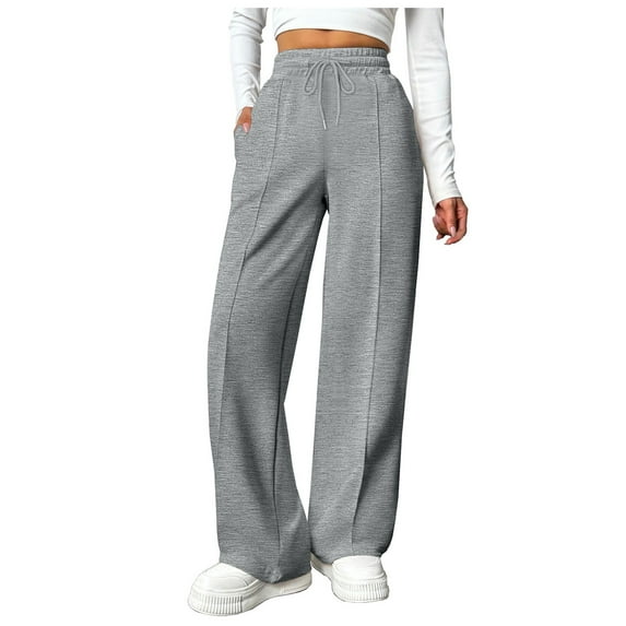 COMVALUE Womens Wide Leg Sweatpants Baggy Lounge Travel Pants Fashion Outfits Winter Clothes Joggers (Grey, XL)