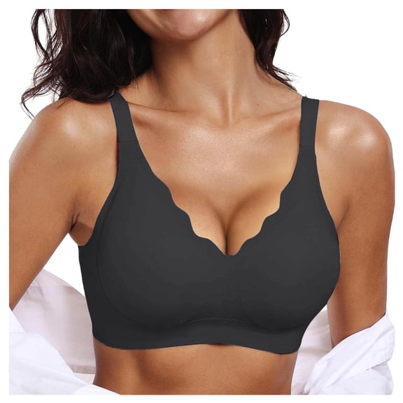 COMVALUE Womens Wireless Bras Push Up Support Full Coverage Bralettes No Underwire Bra Comfortable Everyday Seamless Tshirt Bras (Black, XXL)