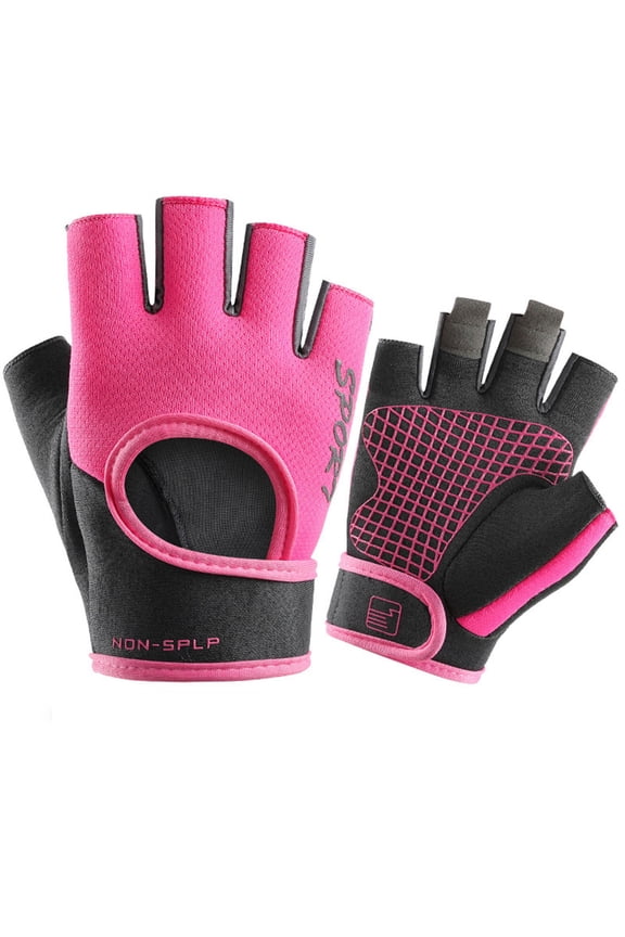 Womens Workout Gloves Low Sweat Mesh Fabric w/Grip-Lock Silicone Palm (Pink, M)