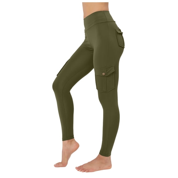 COMVALUE Workout Cargo Leggings for Women Hidden Scrunch Butt Lifting Leggings Gym Yoga Pants with Pockets (Army Green, XL)