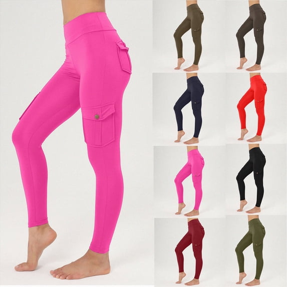 COMVALUE Workout Cargo Leggings with Pockets for Women Hidden Scrunch Butt Lifting Leggings Gym Yoga Pants Brick Red for Size M