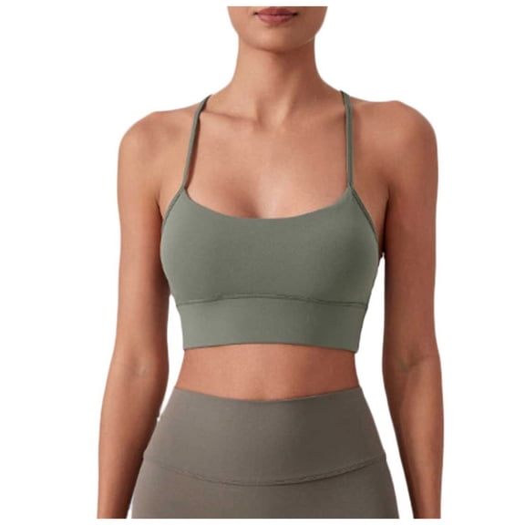 COMVALUE Y Back Sports Bra for Women, Low Impact Padded Racerback Spaghetti Strap Bras, Womens Workout Yoga Gym Tops (Army Green, S/4)