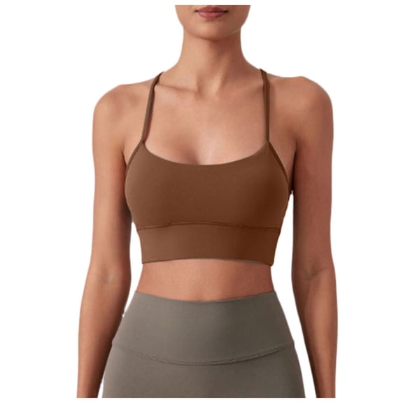 COMVALUE Y Back Sports Bra for Women, Low Impact Padded Racerback Spaghetti Strap Bras, Womens Workout Yoga Gym Tops (Brown, XXL/12)