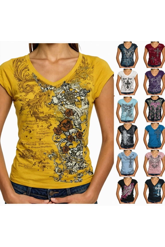 Y2k Fairy Grunge Clothes for Women 2000s Skull Skeleton Print Tees Shirts Fairycore Vintage E-Girls Clothes Blue for Size M