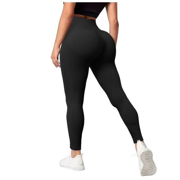 COMVALUE Yoga LeggingsWomen's Butt Lifting High Athletic Pants Tummy Control Ruched Leggings Pants (Black, M)