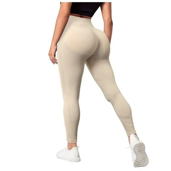 COMVALUE Yoga LeggingsWomen's Butt Lifting High Athletic Pants Tummy Control Ruched Leggings Pants (White, L)