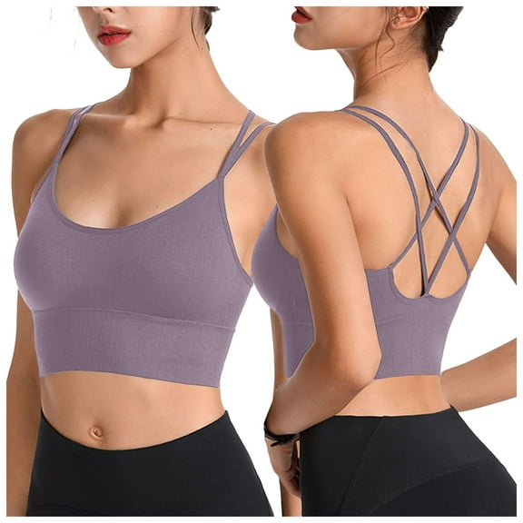 COMVALUE Yoga Sports Workout Bras for Women Seamless Molded Cup Spaghetti Double Strap Bra Scoop Neck Tank Top Bras (Purple, 3XL)