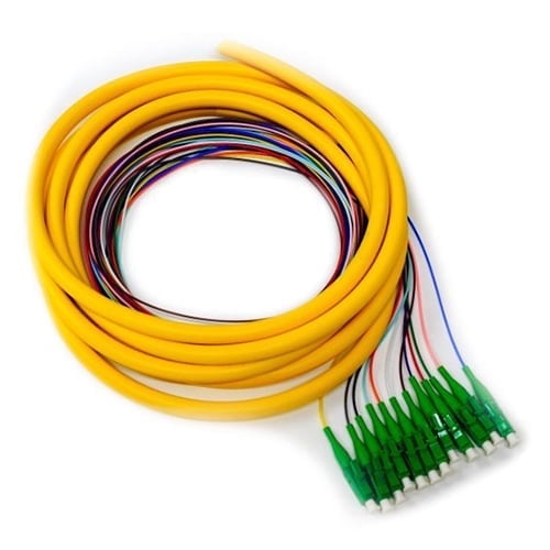12 Strand Fiber Distribution Pigtail, 9/125 Singlemode, LC APC Connectors, 9.8 Feet (3 Meter)