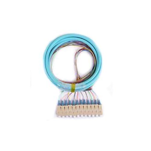 COMZON 12 Strand Fiber Pigtail, 50/125 Multimode OM3, SC/PC Connectors, 9.8 Feet (3 Meter), Color-Coded, Aqua Boot