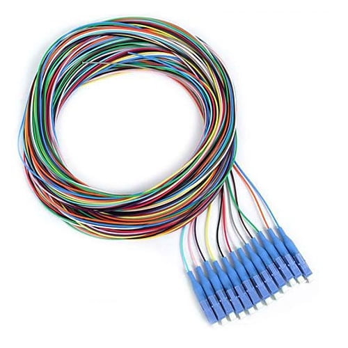 COMZON 12 Strand Fiber Pigtail, 9/125 Singlemode, LC/UPC Connectors, 9.8 Feet (3 Meter), Color-Coded, Blue Boot