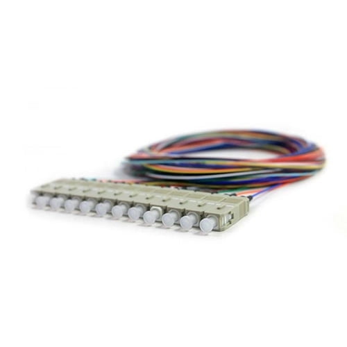 12 Strand Fiber Pigtail, Multimode OM2 50/125, SC/PC Connectors, Black Boot, 9.8 Feet (3 Meter) - Color Coded for Splicing