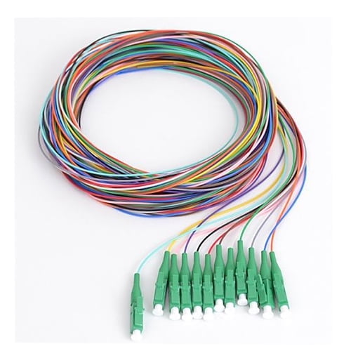 COMZON 12-Strand LC/APC Fiber Pigtail, Singlemode 9/125, Green Boot, 9.8 Feet (3 Meter) - Corning Fiber, Color Coded