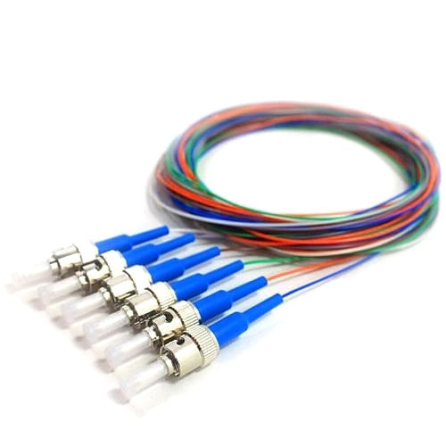 COMZON 6 Strand Fiber Pigtail, 9/125 Singlemode, ST/UPC, 9.8 Feet (3 Meter), Corning Fiber, Color-Coded, Blue Boot