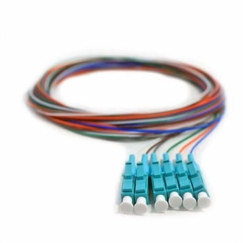 COMZON 6 Strand Fiber Pigtail, Multimode OM3, LC/PC Connectors, 9.8 Feet (3 Meter), Aqua Boot, Low Insertion Loss