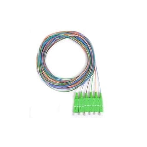 6 Strand Fiber Pigtail, SC/APC Singlemode 9/125 with Green Boot, 9.8 Feet (3 Meter) - Color Coded, High Precision