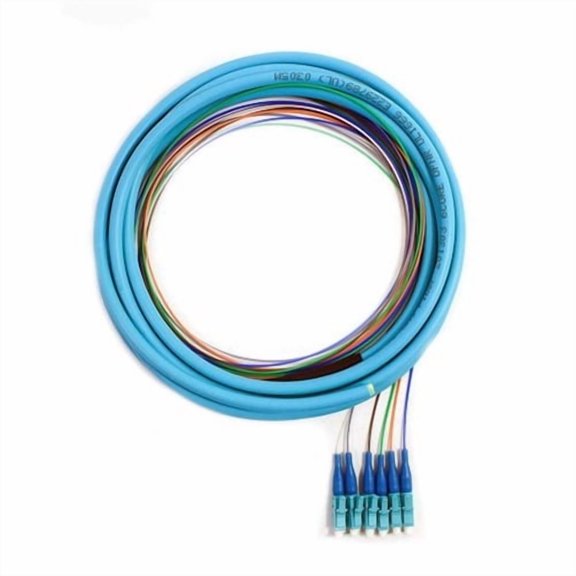 COMZON 6-Strand LC/PC Fiber Optic Distribution Pigtail - Multimode OM3 50/125, Color-Coded 900um Breakout, 9.8 Feet (3 Meter)