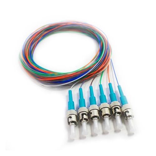 COMZON Fiber Pigtail, Multimode OM4, 6 Fiber, ST/PC, 9.8 Feet (3 Meter), Aqua Boot, Color-Coded, Low Insertion Loss