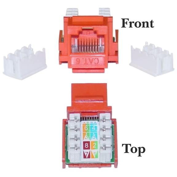 COMZON Slimline Cat6 Keystone Jack, RJ45 to 110 Punch Down, 50u Gold Plated Contacts, Toolless, Orange