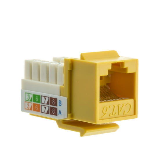 COMZON Slimline Cat6 Keystone Jack, RJ45 to 110 Punch Down, 50u Gold Plated Contacts, Toolless, Yellow