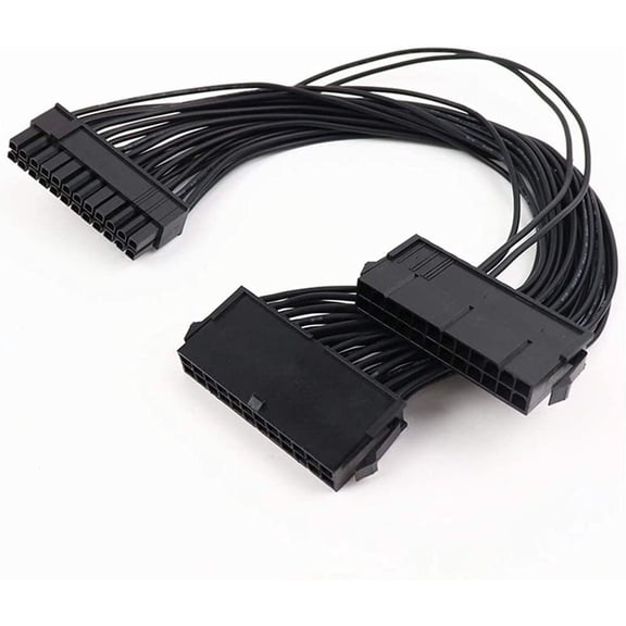 COMeap Dual PSU Power Supply Extension Cable for ATX Motherboard,Full Copper 24 pin Chassis Power Start line,24 pin to 24(20+4) pin,1ft/30cm