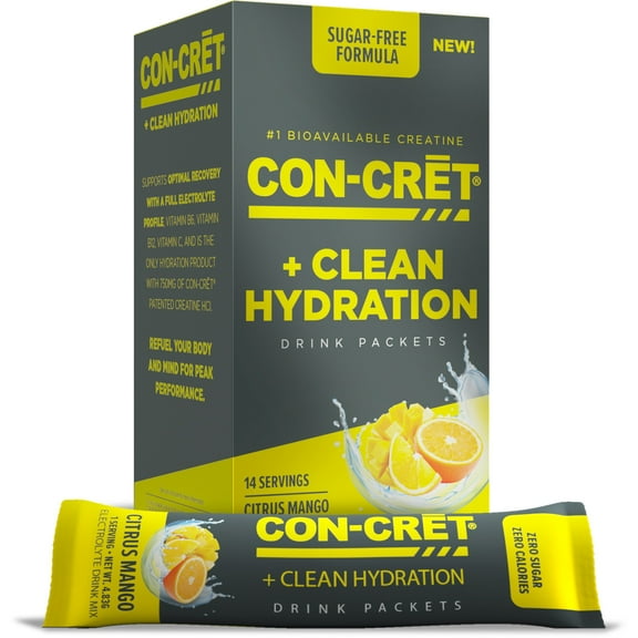 CON-CRET + Clean Hydration, Full Electrolyte Profile, Creatine HCl, Citrus Mango, 14 Count