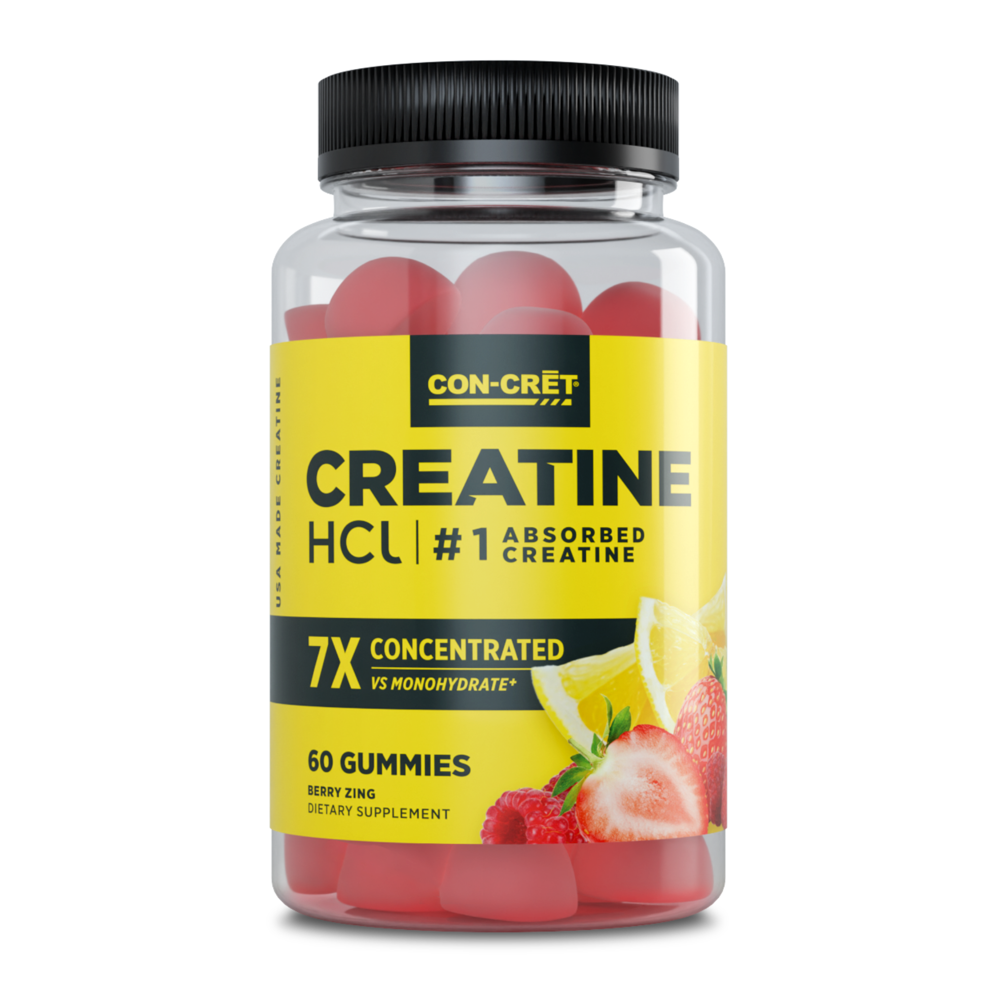 CON-CRET Gomitas de Creatina HCl, Sabor Baya Ácida, Apoya la Salud Muscular y Cerebral, 60 unidades
