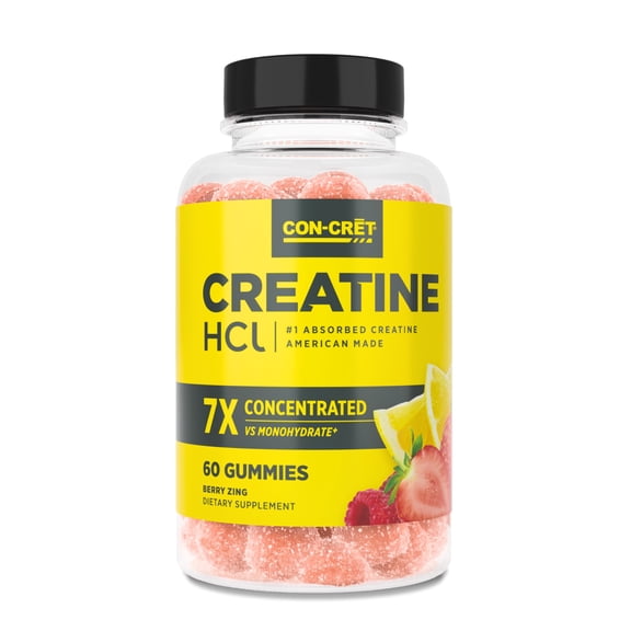 CON-CRET Concentrated Creatine Gummies, Berry Zing Flavor, Supports Muscle & Brain Health, 60 Ct