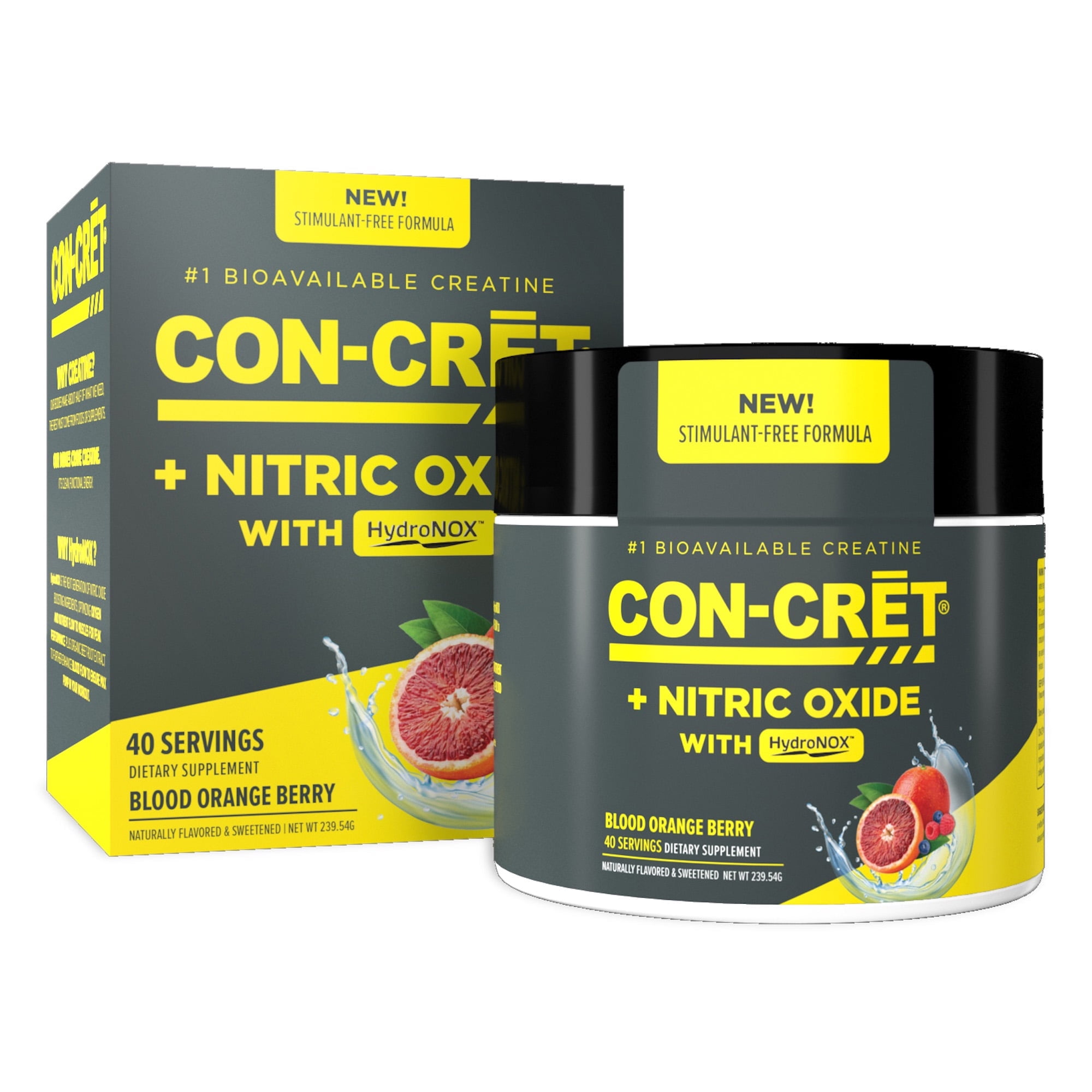 CON-CRET Creatine HCl + Nitric Oxide Booster Pre-Workout, Blood Orange Berry, 40 Servings