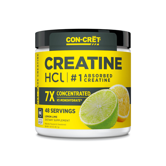 CON-CRET Patented Creatine HCl Lemon Lime Powder, Workout Supplement, 48 Servings