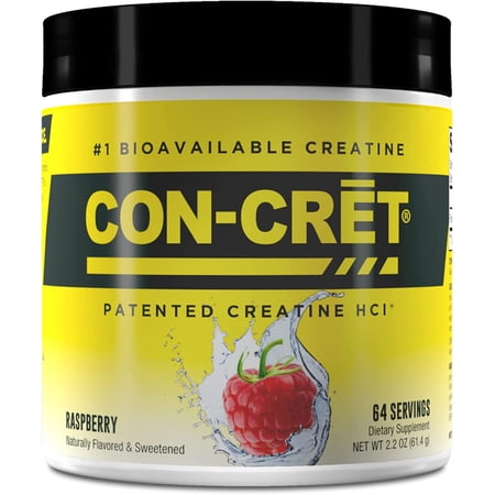 CON-CRET Patented Creatine HCl Raspberry Powder, Stimulant-Free Workout Supplement for Energy, Strength, and Endurance, 64 Servings.