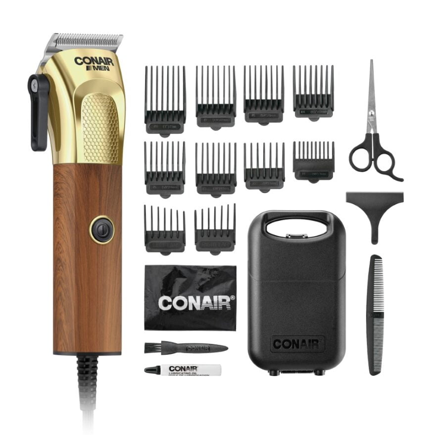CONAIR MEN Wood and Gold Performance 19 Piece Home Hair Cutting Kit