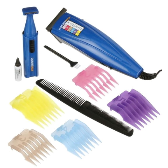 CONAIRMAN Clipper Trimmer Combo with Colored Number Comb Guides Hair Cutting Barber Cut Haircut Kit Storage Pouch Blue