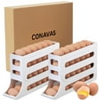 thumbnail image 1 of CONAVAS 2 PCS Egg Holder for Fridge, Egg Dispenser Auto Rolling Egg Tray Storage and Organizer, Space-Saving Egg Roller for Refrigerator - White, 1 of 8