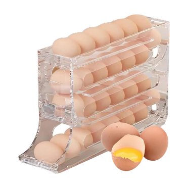 30-Capacity Auto Rolling Egg Holder For Refrigerator - 4-Tier Space Saving Egg Dispenser, Grey
