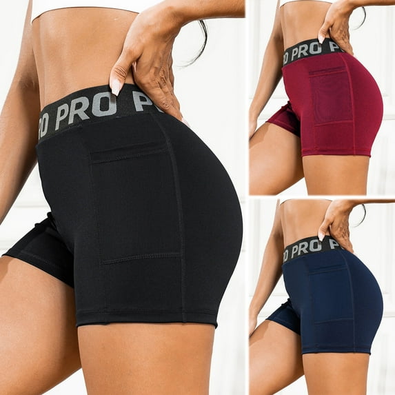 CONAVAS 3 Pack Biker Shorts Women Workout Shorts Women Yoga Shorts with 2 Pockets High Waisted Yoga Running Gym Spandex Compression Shorts - 3 Pack - S