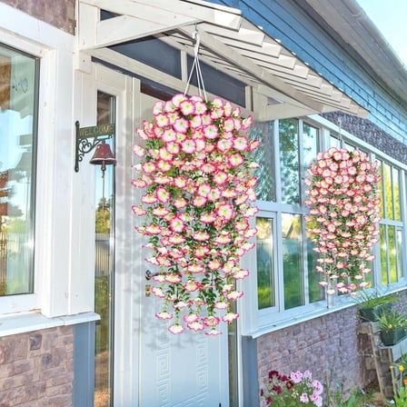 BITOUSHI Artificial Hanging Flowers Plants for Outdoor Spring Decoration, 4 PCS Fake Silk Daisy Flower Planter UV Resistant Look Real for Outside Patio Porch Home Summer Decor