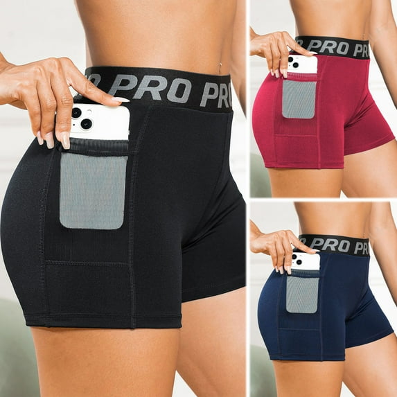 CONAVAS Biker Shorts Women Tummy Control Workout Shorts Women Yoga Shorts with Pockets High Waisted Spandex Shorts for Gym Yoga - 3 Pack - S