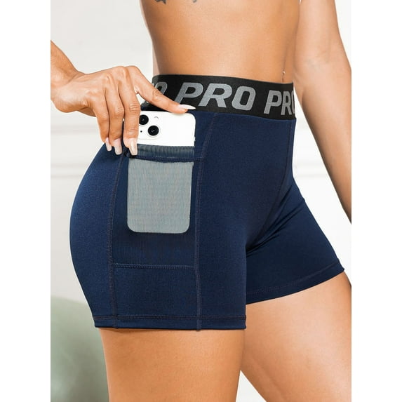 CONAVAS Biker Shorts Women Tummy Control Workout Shorts Women Yoga Shorts with Pockets High Waisted Spandex Shorts for Gym Yoga - Blue - L