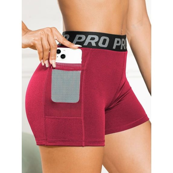 CONAVAS Biker Shorts Women Tummy Control Workout Shorts Women Yoga Shorts with Pockets High Waisted Spandex Shorts for Gym Yoga - Red - M
