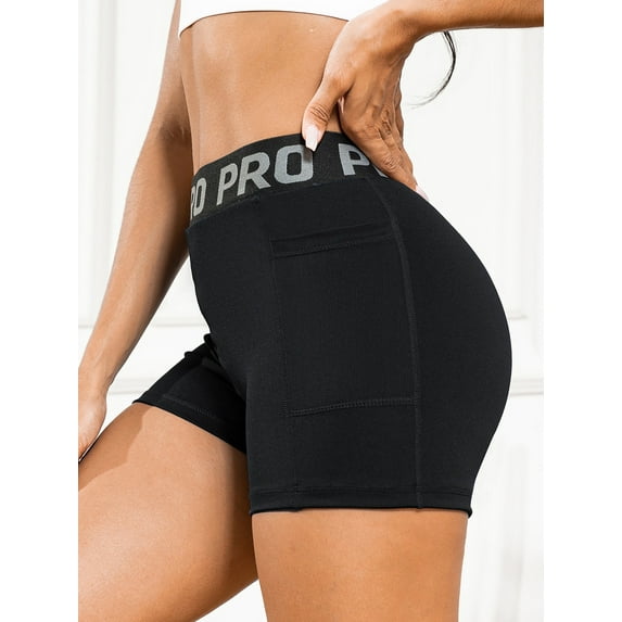 CONAVAS Biker Shorts Women Workout Shorts Women Yoga Shorts with 2 Pockets High Waisted Yoga Running Gym Spandex Compression Shorts - Black - S