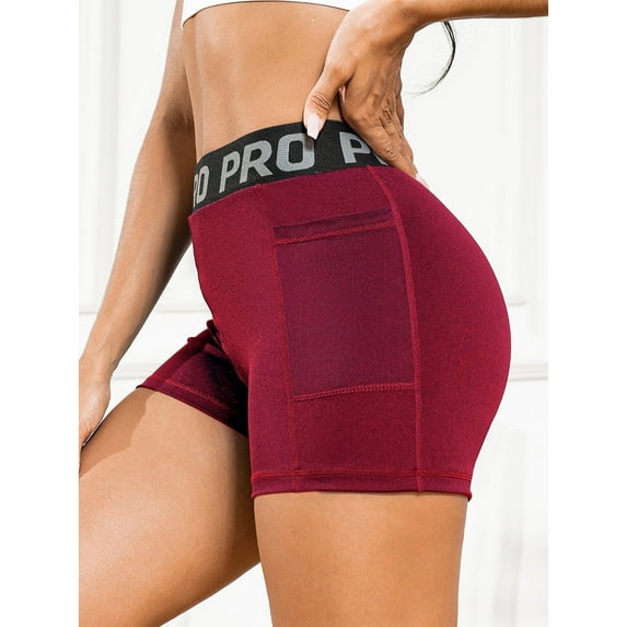 CONAVAS Biker Shorts Women Workout Shorts Women Yoga Shorts with 2 Pockets High Waisted Yoga Running Gym Spandex Compression Shorts - Red - XL