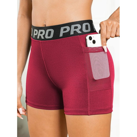CONAVAS High Waist Yoga Shorts for Women's Tummy Control Fitness Athletic Workout Running Shorts with Deep Pockets - Red - M
