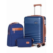 CONCEPTEN 3-Piece Carry On Luggage Set, 20 Inch Airline Approved Hardshell Suitcase with Spinner Wheels, Lightweight ABS Travel Luggage with TSA Lock, Backpack & Toiletry Bag,Deep Blue