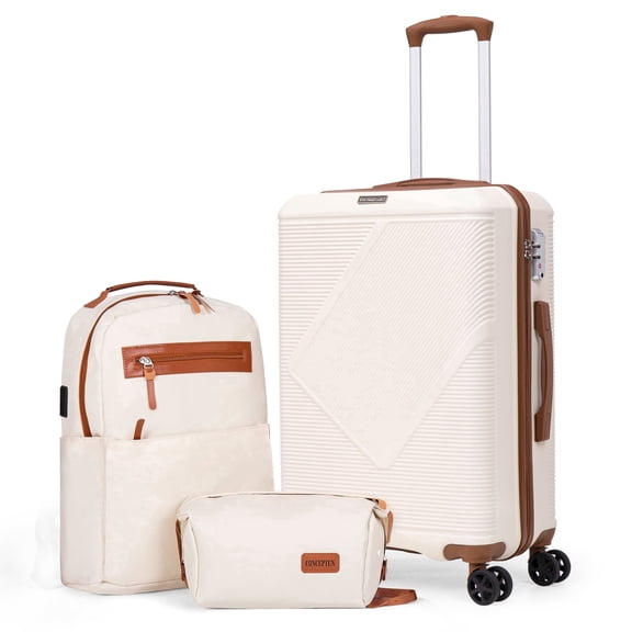 CONCEPTEN 3-Piece Luggage Set, 20" Carry on Suitcase with Spinner Wheels, Lightweight ABS Hardshell Travel Luggage with TSA Lock, USB Backpack & Toiletry Bag,White