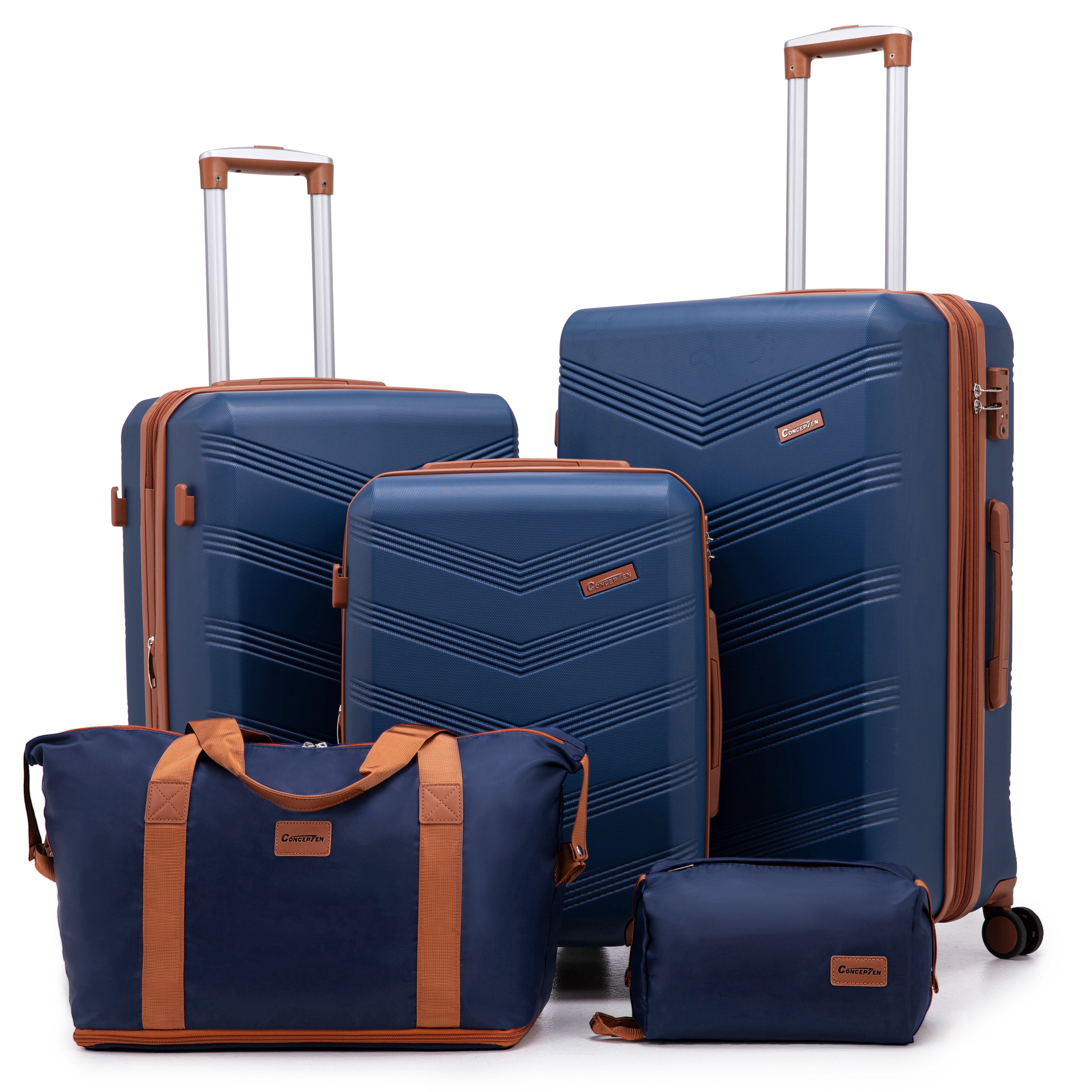 CONCEPZEN 5-Piece Expandable Hardshell Luggage Set with Spinner Wheels TSA Approved Carry On 20-Inch & Checked 24/28-Inch Lightweight Suitcases Suitable for Business and Family Travel