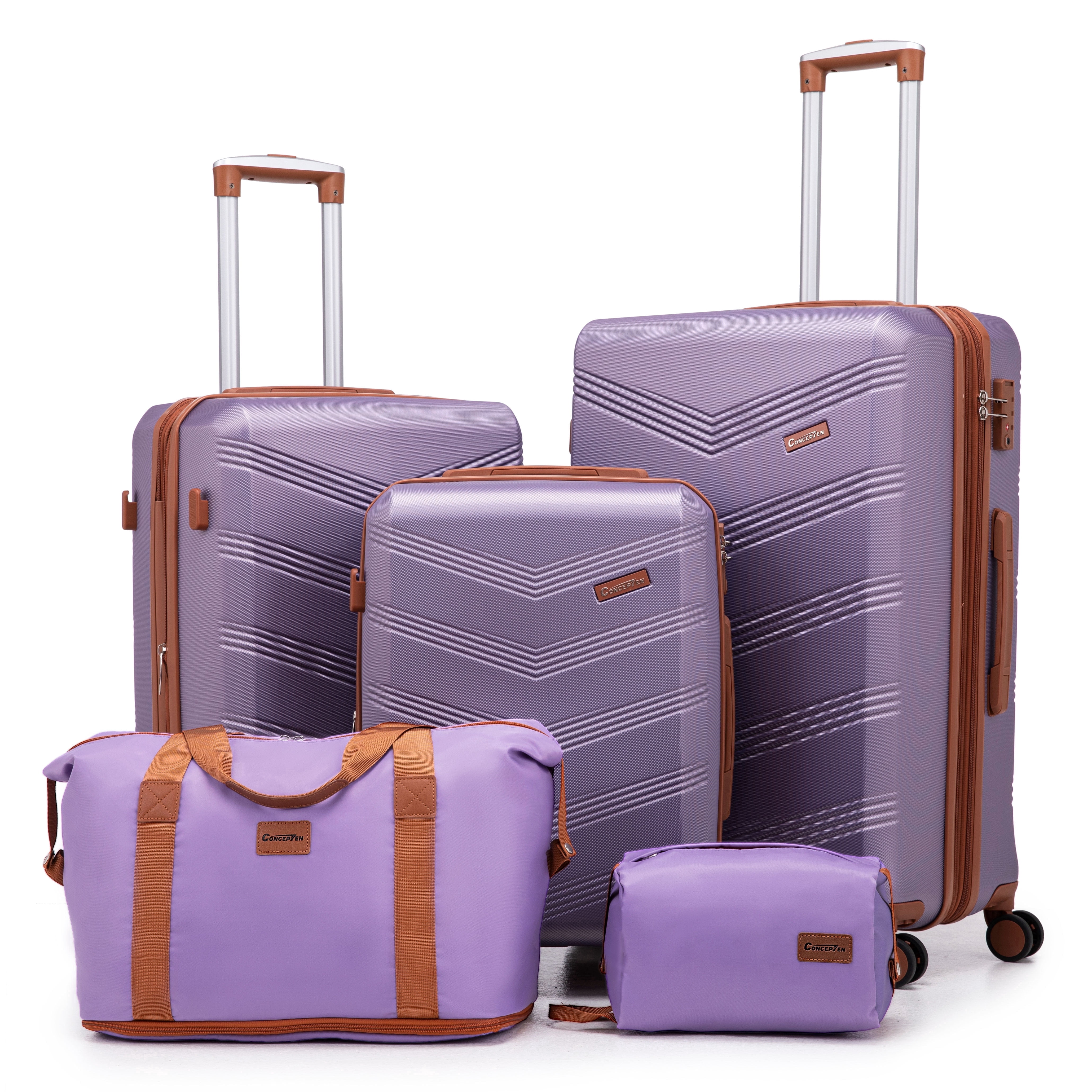 CONCEPZEN 5-Piece Expandable Hardshell Luggage Set with Spinner Wheels TSA Approved Carry On 20-Inch & Checked 24/28-Inch Lightweight Suitcases Suitable for Business and Family Travel