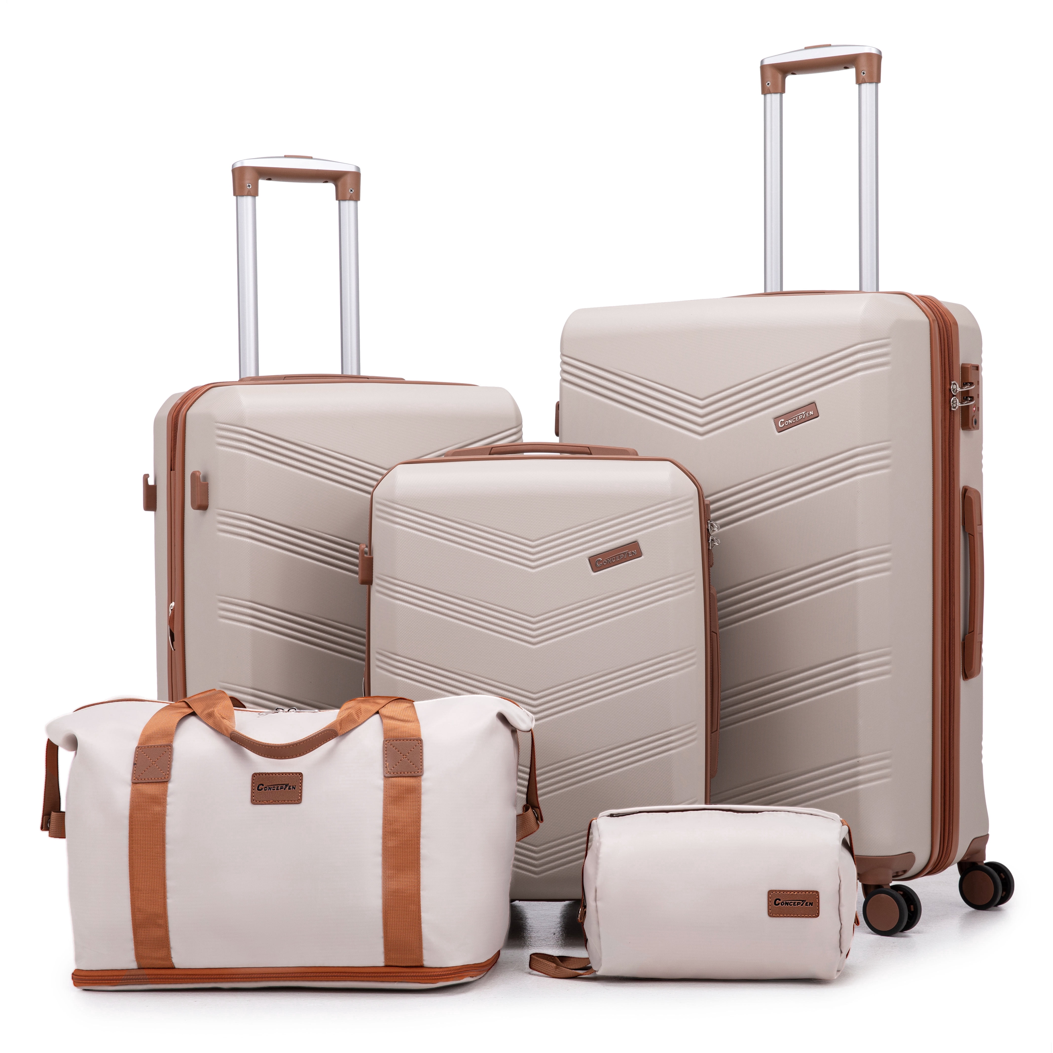 CONCEPZEN 5-Piece Expandable Hardshell Luggage Set with Spinner Wheels TSA Approved Carry On 20-Inch & Checked 24/28-Inch Lightweight Suitcases Suitable for Business and Family Travel