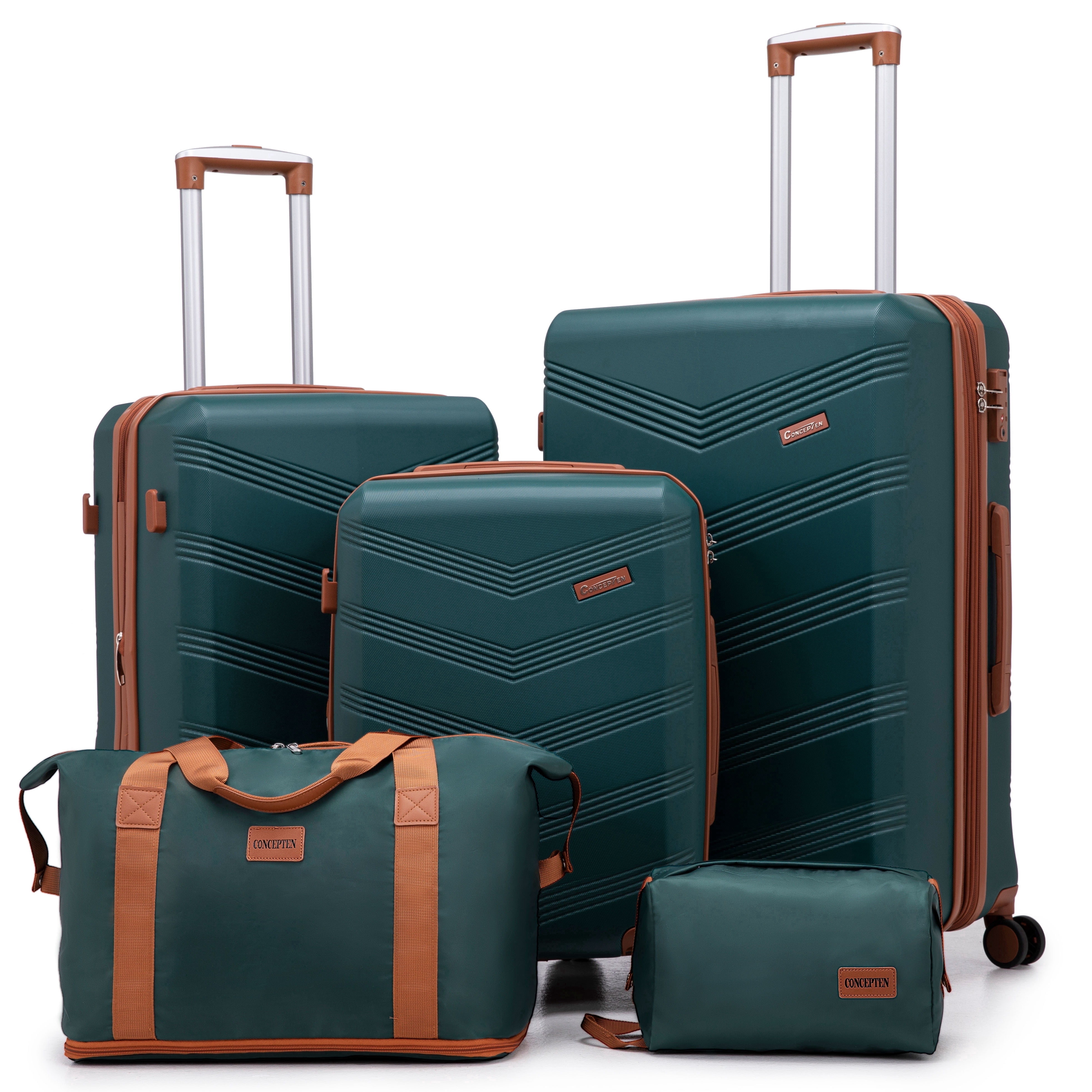 CONCEPZEN 5-Piece Expandable Hardshell Luggage Set with Spinner Wheels TSA Approved Carry On 20-Inch & Checked 24/28-Inch Lightweight Suitcases Suitable for Business and Family Travel